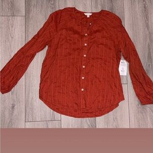 Time & Tru Small Button Down Blouse Orange Brick New W/ Tags Dressy Comfy